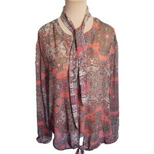 CHICO'S Coral Top Paisley Pullover Long Sleeve Lightweight Shirt Blouse Size 3